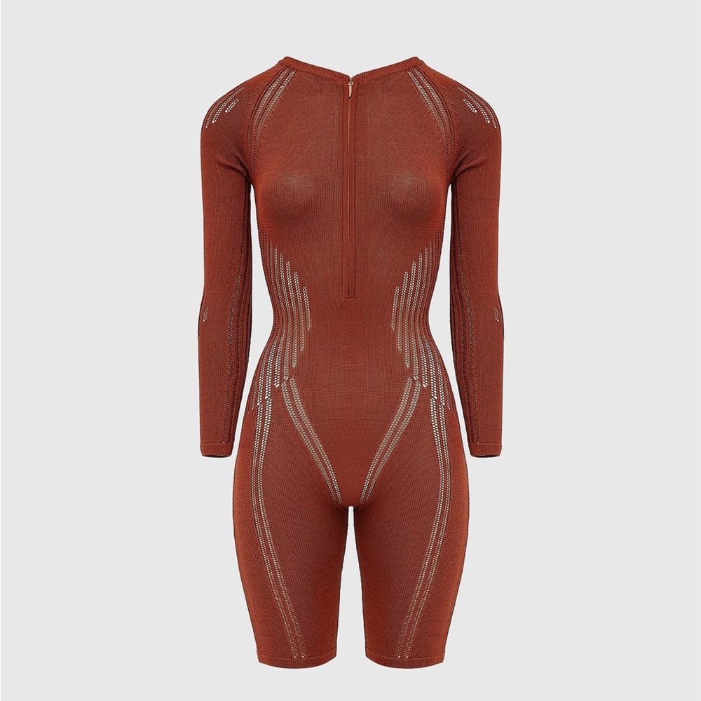 MANIERE DE VOIR KNITTED CONTOUR PLAYSUIT - RUST
